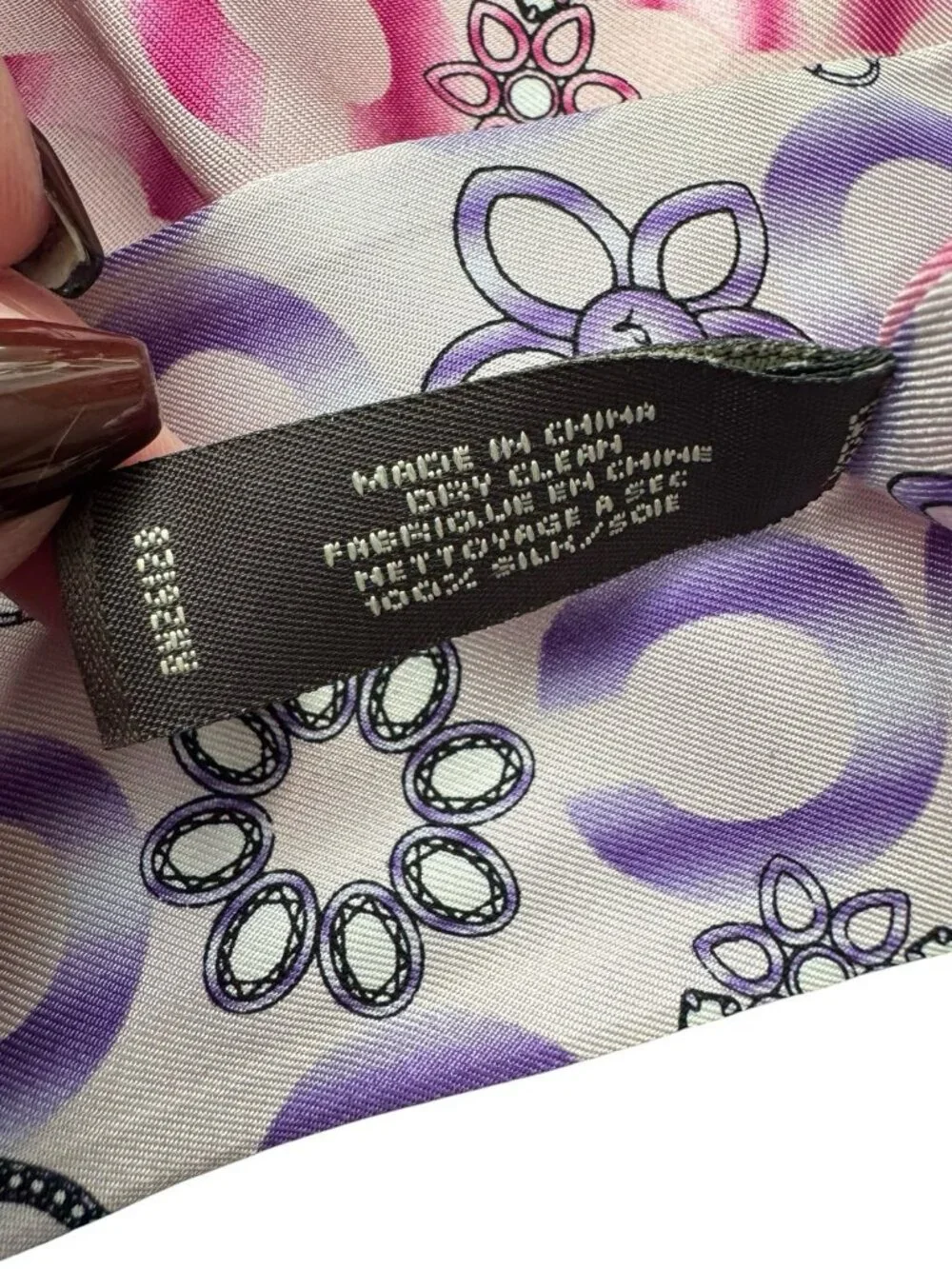 Coach 100% Silk Y2K Skinny Bag Hair Scarf Signature Logo Purple Pink Floral